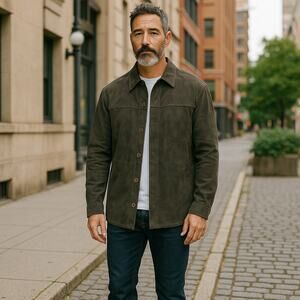 Rizal Jacket Mens Size XL/58 Brown Suede Leather Button Up Shacket Vintage Italy